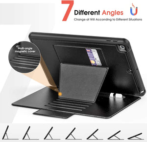 Full-Body Shockproof Protective Smart Leather Cover Cases with 7 Magnetic Stand Angles & Pencil Holder & Card Slot for iPad 10.2 2020/2019, Black